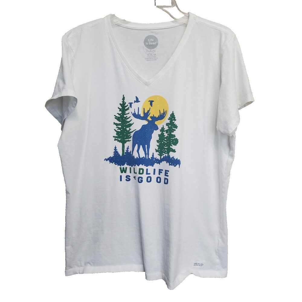 Life is Good Wildlife is Good Men's White V-Neck Crusher Tee Size XL